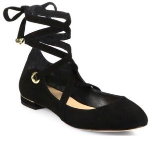 Diane Von Furstenberg Black Lace-Up Flats - Size 9